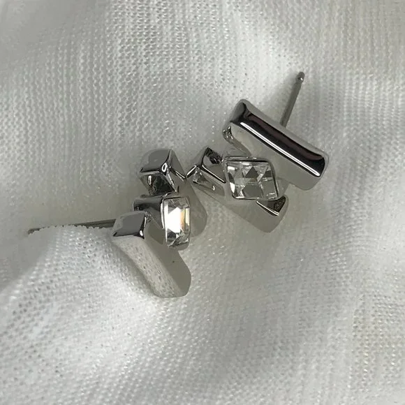 Pierced Earrings | Silver Tone w/ Crystal - Picture 10 of 10